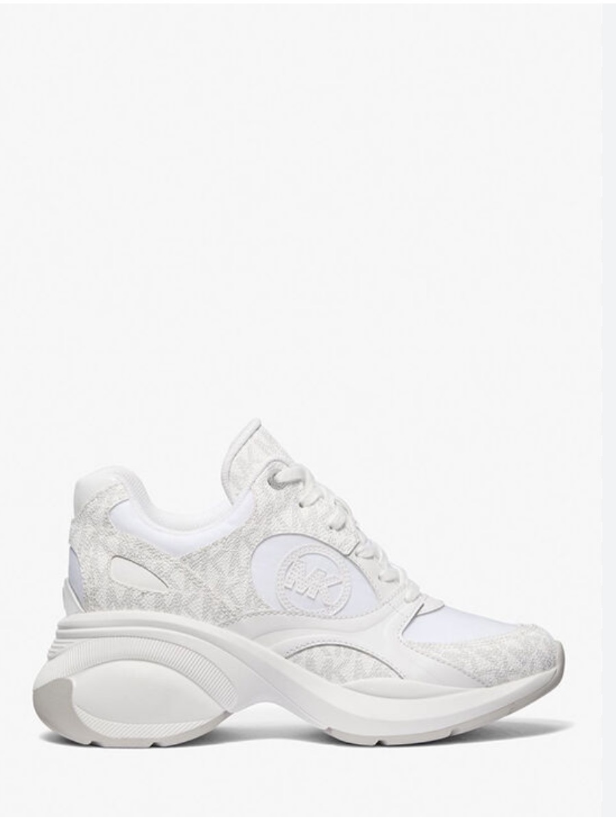 Michael Kors Nwt Zuma Mixed Media Monogram Leather Sneaker Trainer White Size 8m